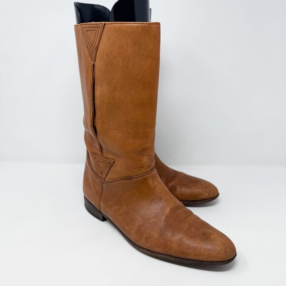 Vintage HipOppoTamus Cognac Brown Leather Mid Calf Boots Men's Size 9.5 Pull On - Picture 10 of 10
